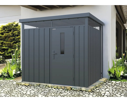 Gartenhaus Konsta Premium Systemhaus 5 m² 254 x 194 cm anthrazit, inkl. Regenablaufrohr Geräteschuppen aus Metall mit Tür und Fenster