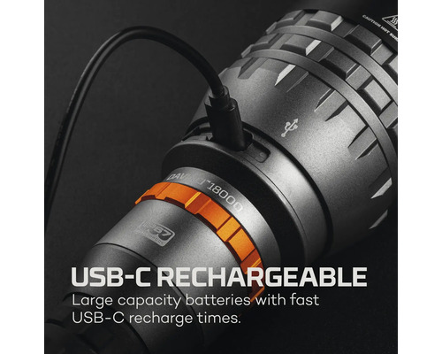 USB-C wiederaufladbare Taschenlampe mit Ladekabel und IP67 Wasserdichtigkeitssiegel