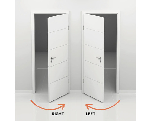 Zwei Innentüren, links und rechts öffnend, mit horizontalen Designelementen.