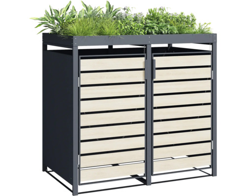 Mülltonnenbox mit Bepflanzung auf dem Dach