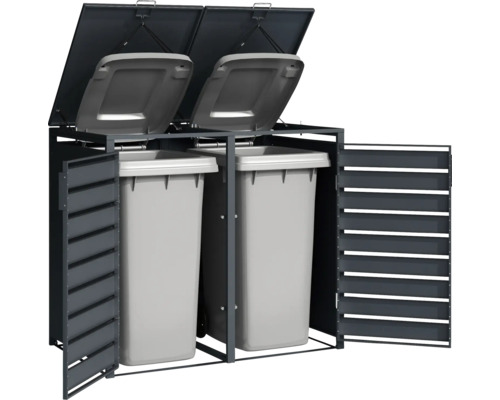Mülltonnenbox für zwei Mülltonnen mit zwei Türen und zwei Deckeln