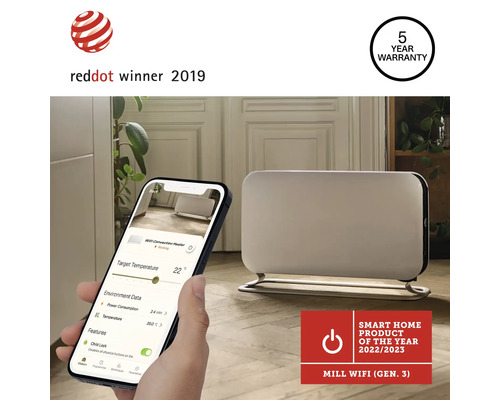 Mill WiFi Konvektionsheizung der 3. Generation mit 5 Jahren Garantie, Red Dot Gewinner 2019 und Smart Home Produkt des Jahres 2022/2023, Steuerung per App