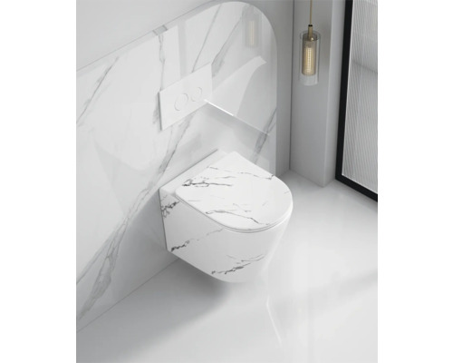 Modernes Badezimmer mit hängendem WC und Marmoroptik