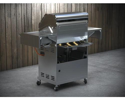 Edelstahl Gasgrill mit Ablageflächen und Rollen