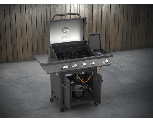 Gasgrill mit vier Brennern und Seitenbrenner
