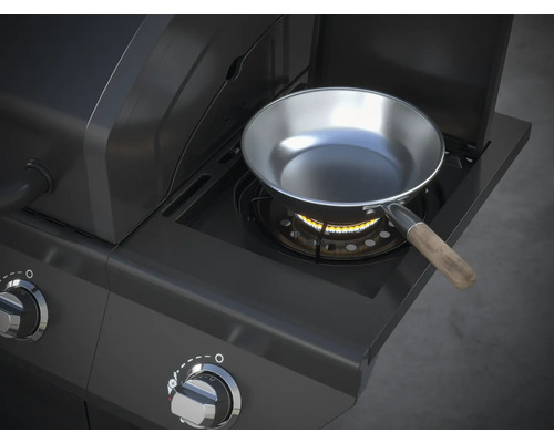 Gasgrill mit Seitenbrenner und Bratpfanne