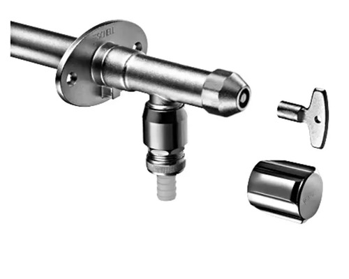 Eckregulierventil mit Rosette, Schlüssel und Abdeckkappe