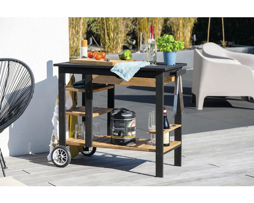 Servierwagen mit Ablageflächen und Rädern für den Außenbereich