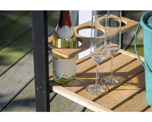 Weinregal mit Weinflasche und Sektgläsern