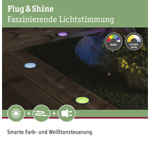 Bodeneinbaustrahler mit verschiedenen Farben für eine Gartenbeleuchtung.