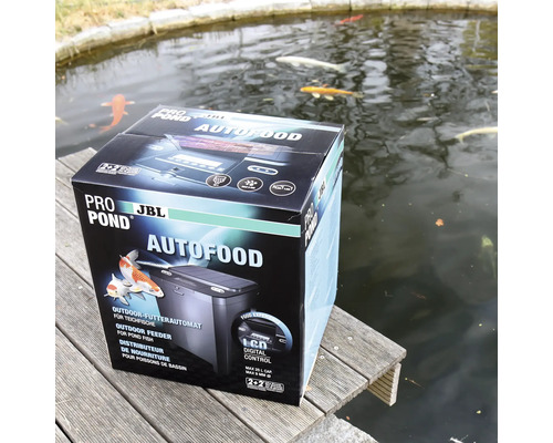 Verpackung eines JBL Pro Pond AutoFood Futterautomaten für Gartenteiche