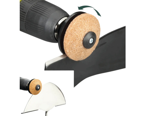 Aufsatz für Bohrmaschine zum Schärfen von Rasenmähermessern