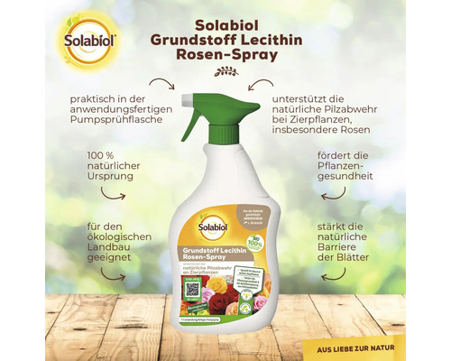 Solabiol Grundstoff Lecithin Rosenspray in einer Pumpsprühflasche zur Unterstützung der natürlichen Pilzabwehr bei Zierpflanzen