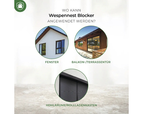 Anwendungsbereiche für Wespennest Blocker: Fenster, Balkontür, Terrassentür, Hohlräume, Rollladenkasten