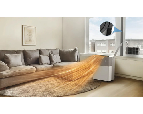 Klimaanlage im Wohnzimmer mit Fensterabdichtung