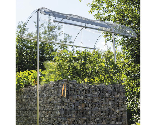 Hochbeet aus Gabionen mit Überdachung im Garten