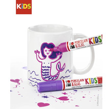 Tasse bemalt mit Porzellanmalstiften und Marabu Kids Logo