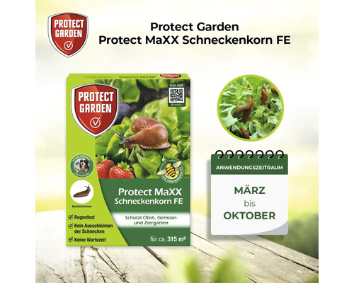 Protect Garden Protect MaXX Schneckenkorn FE Produktverpackung mit Anwendungszeitraum März bis Oktober