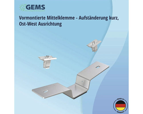 Vormontierte Mittelklemme und Aufständerung für Ost-West Ausrichtung für Photovoltaikanlagen