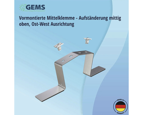 Vormontierte Mittelklemme zur mittigen Aufständerung mit Ost-West Ausrichtung für Solarmodule