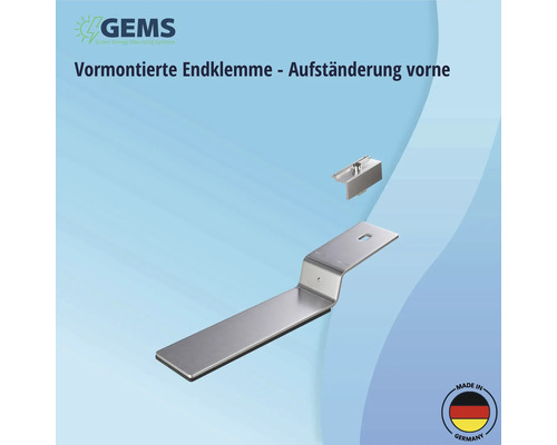 Vormontierte Endklemme für Solarmodule mit Aufständerung vorne