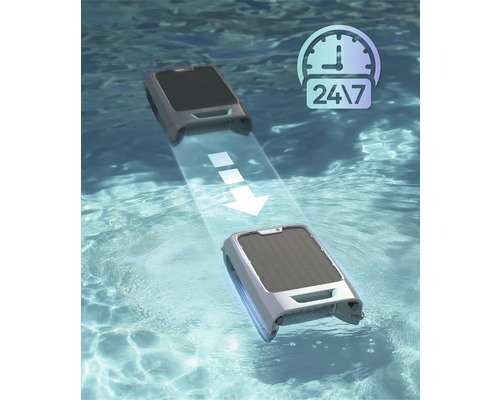 Poolreinigungsroboter im Wasser mit 24/7 Symbol