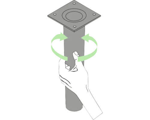 Illustration einer drehbaren Stütze, die von einer Hand gehalten wird