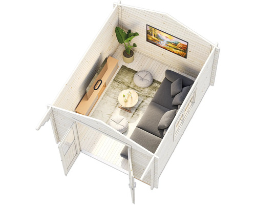 Innenansicht eines Gartenhauses mit Möbeln