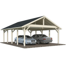 Doppelcarport aus Holz mit zwei Autos