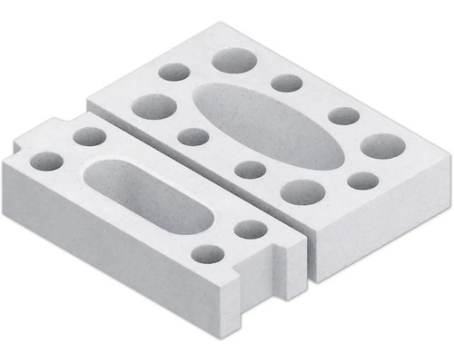 Zwei Porenbetonsteine mit Aussparungen