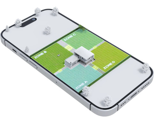 Smartphone-Display mit Gartenplan und Zonenaufteilung
