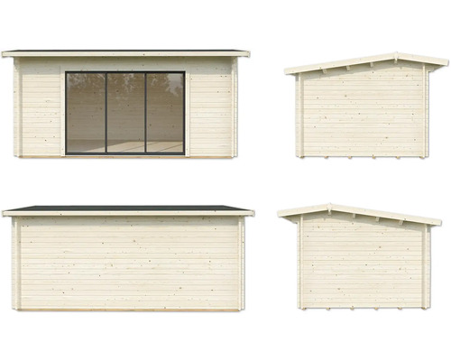 Ansichten eines Holzgartenhauses mit Fenster