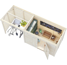 Gartenhaus Palmako Leif 4,5+2,9 m² inkl. Fußboden 467 x 187 cm hellgrau