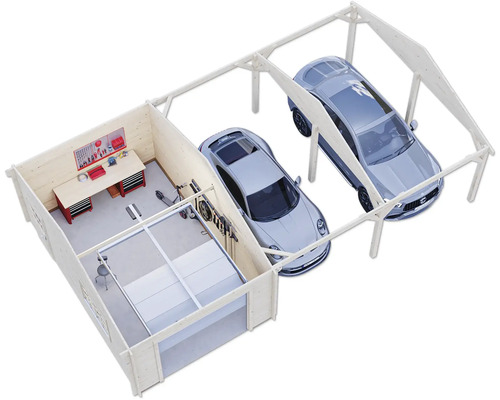 Garage mit Werkstatt und zwei Stellplätzen