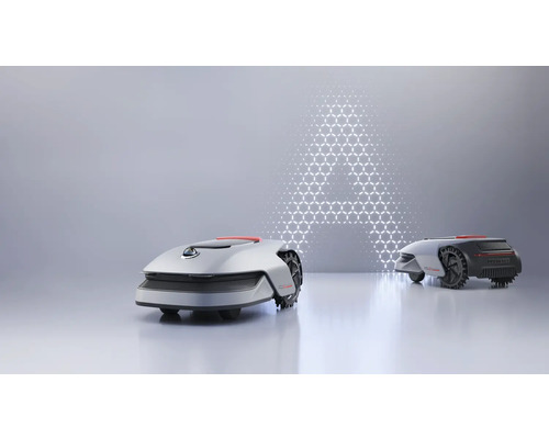 Zwei Rasenmähroboter auf ebener Fläche