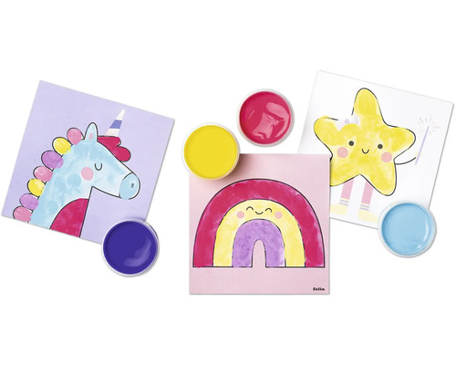 Farben und Motive zum Bemalen mit Einhorn, Regenbogen und Stern