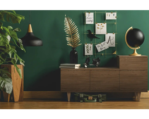 Wohnzimmer mit Kommode, Dekoration und Zimmerpflanze für ein gemütliches Ambiente