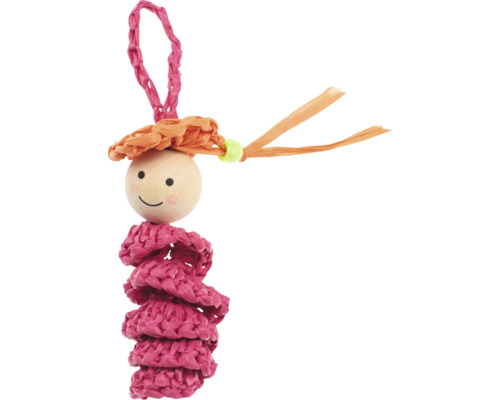 Hängespielzeug für Haustiere in Form einer Puppe aus Holz und Bast