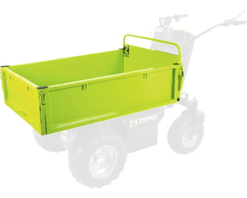 Zipper Logo auf einem Transportbehälter für einen Motorschubkarren