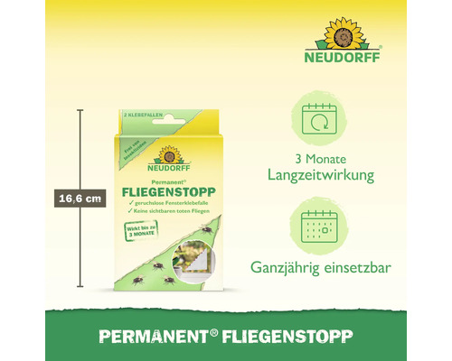 Neudorff Permanent Fliegenstopp Fensterklebefalle mit einer Höhe von 16,6 Zentimetern für drei Monate Langzeitwirkung