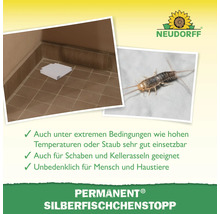Neudorff Logo. Anwendung von Silberfischchenstopp im Badezimmer. Silberfischchen-Insekt.