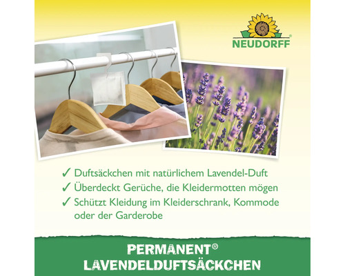 Neudorff Logo. Duftsäckchen mit Lavendelduft zur Abwehr von Kleidermotten im Kleiderschrank.