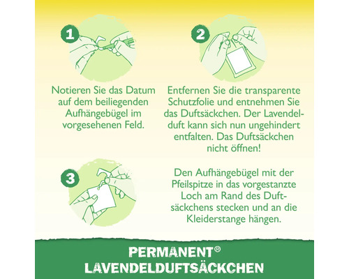 Anleitung zur Verwendung von Permanent Lavendelduftsäckchen.