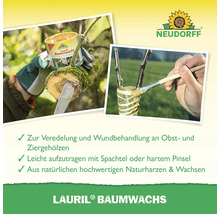 Anwendung von Lauril Baumwachs zur Veredelung und Wundbehandlung, Neudorff Logo