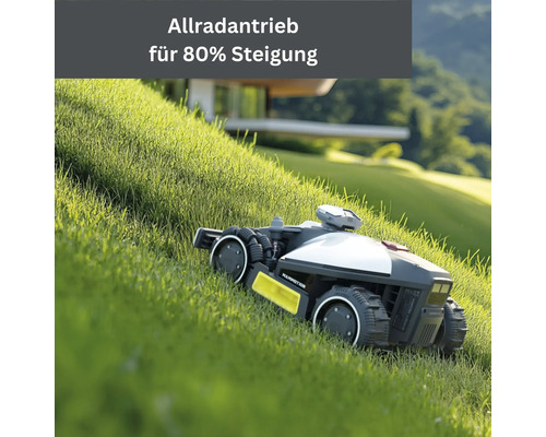 Mähroboter mit Allradantrieb im Einsatz auf einer Wiese
