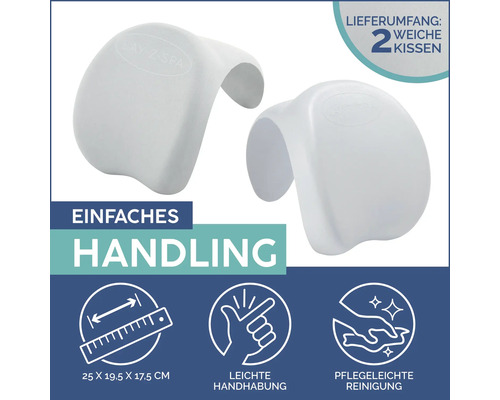 Zwei weiche Lay-Z-Spa Kissen zur einfachen Handhabung und Reinigung mit den Maßen 25 x 19,5 x 17,5 Zentimeter.