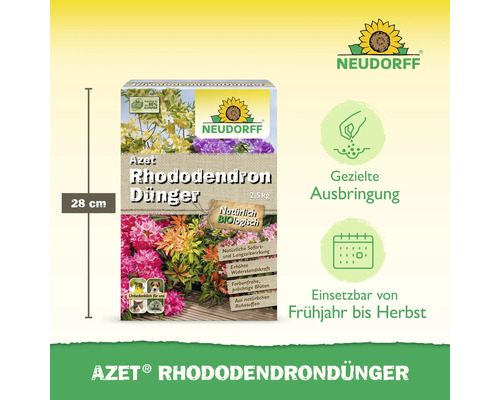 Azet Rhododendron Düngerpackung mit 2,5 Kilogramm Inhalt und einer Höhe von 28 Zentimetern