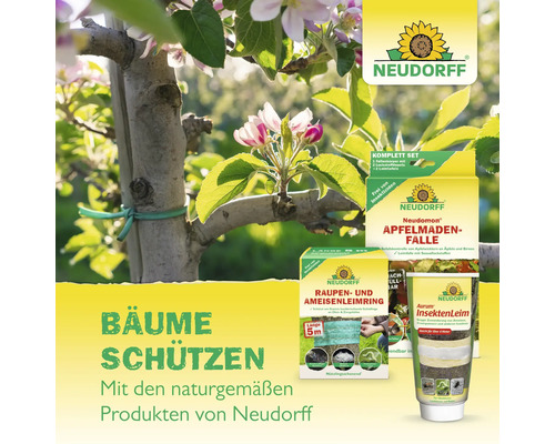 Neudorff Produkte zum Schutz von Bäumen, inklusive Apfelmaden-Falle, Raupen- und Ameisenleimring sowie Insektenleim