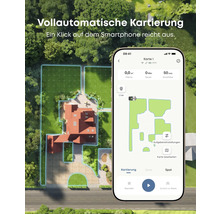 Smartphone-Display mit der Kartierungsfunktion eines Rasenmähroboters, die eine vollautomatische Kartierung des Gartens ermöglicht.