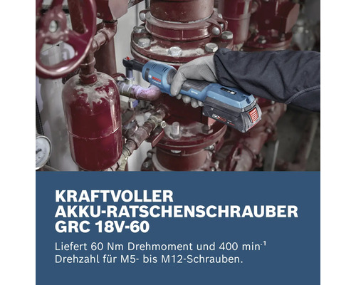 Akku Ratschenschrauber GRC 18V-60 im Einsatz an einer Rohrleitung